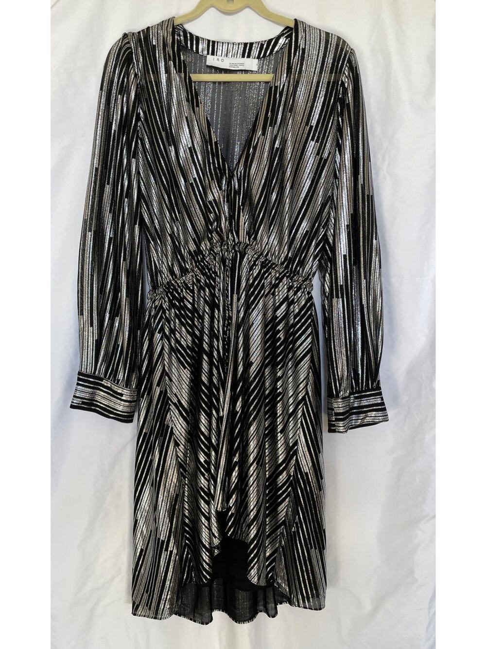 IRO Chumy Midi Black Silver Glam Metallic Party Dress, Size US 4, FR36